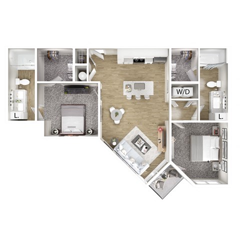 Floor plan for 2 beds, 2 baths, 1009 sqft
